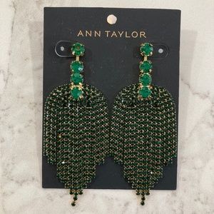 Ann Taylor Emerald Green Rhinestone Strand Chandelier Earrings